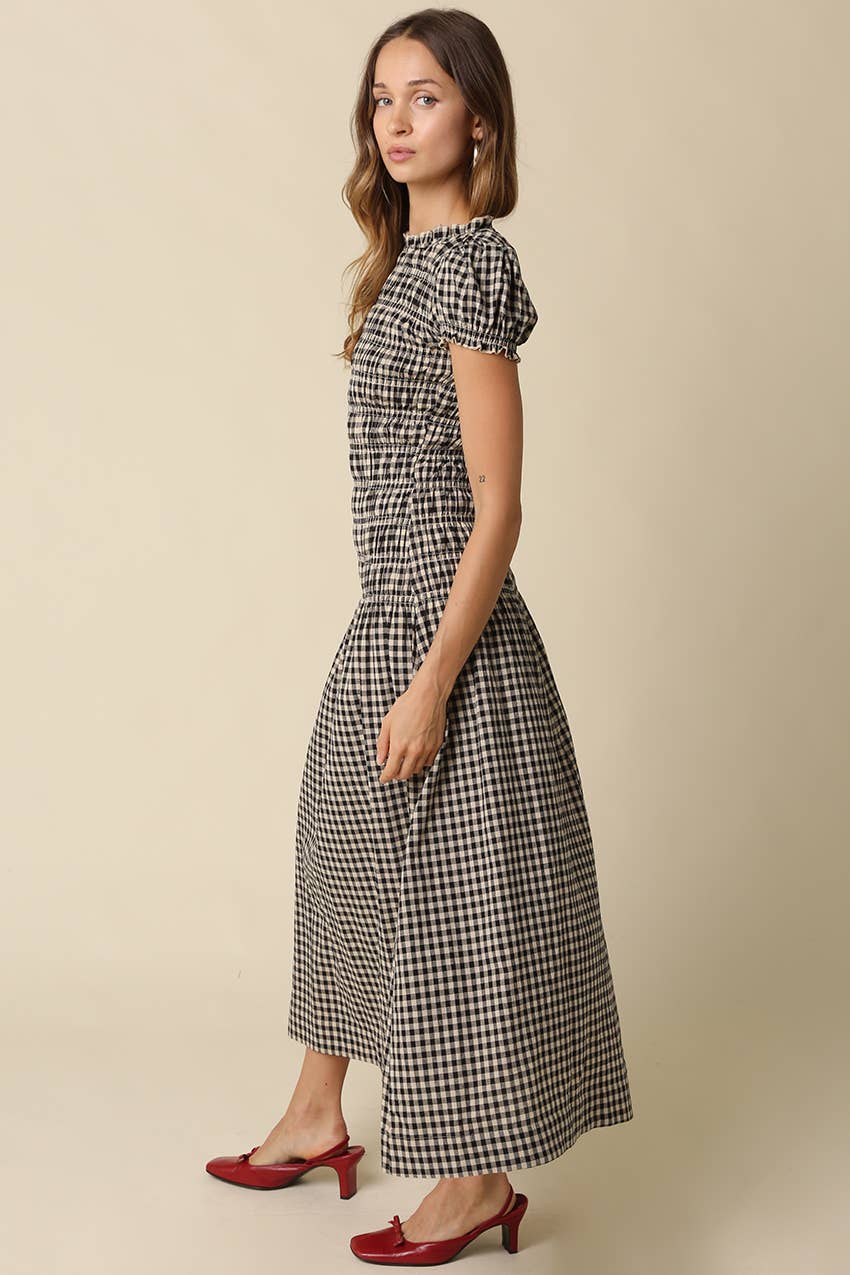 Sena Plaid Puff Sleeve Maxi Dress