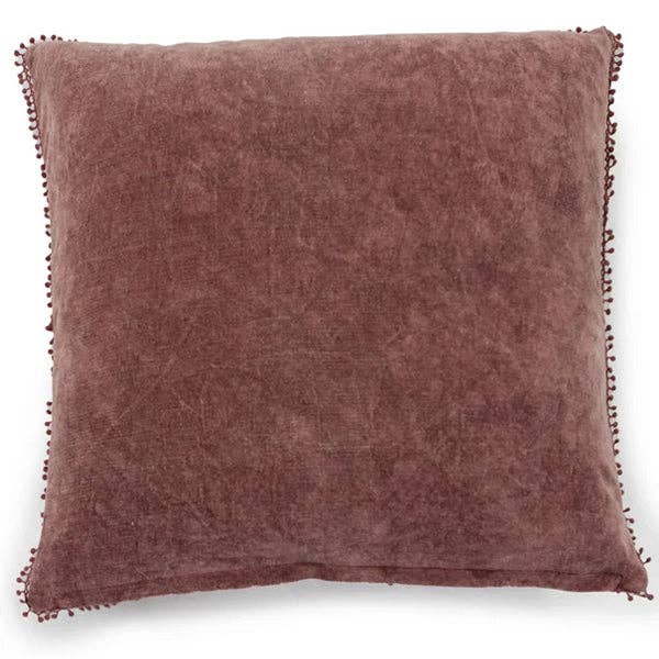 Mauve Velvet Pillow With Poms