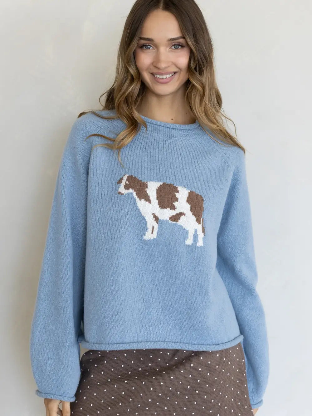Cow Sweater in Dusty Blue