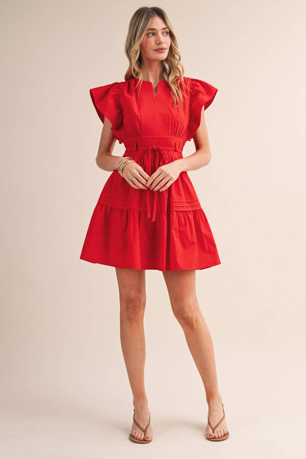 Embroidered Pin Tuck Mini Dress
