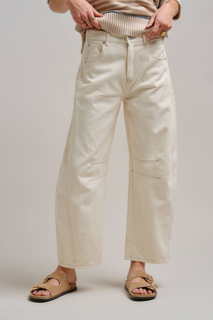 Ecru White Wide Leg Barrel Jeans