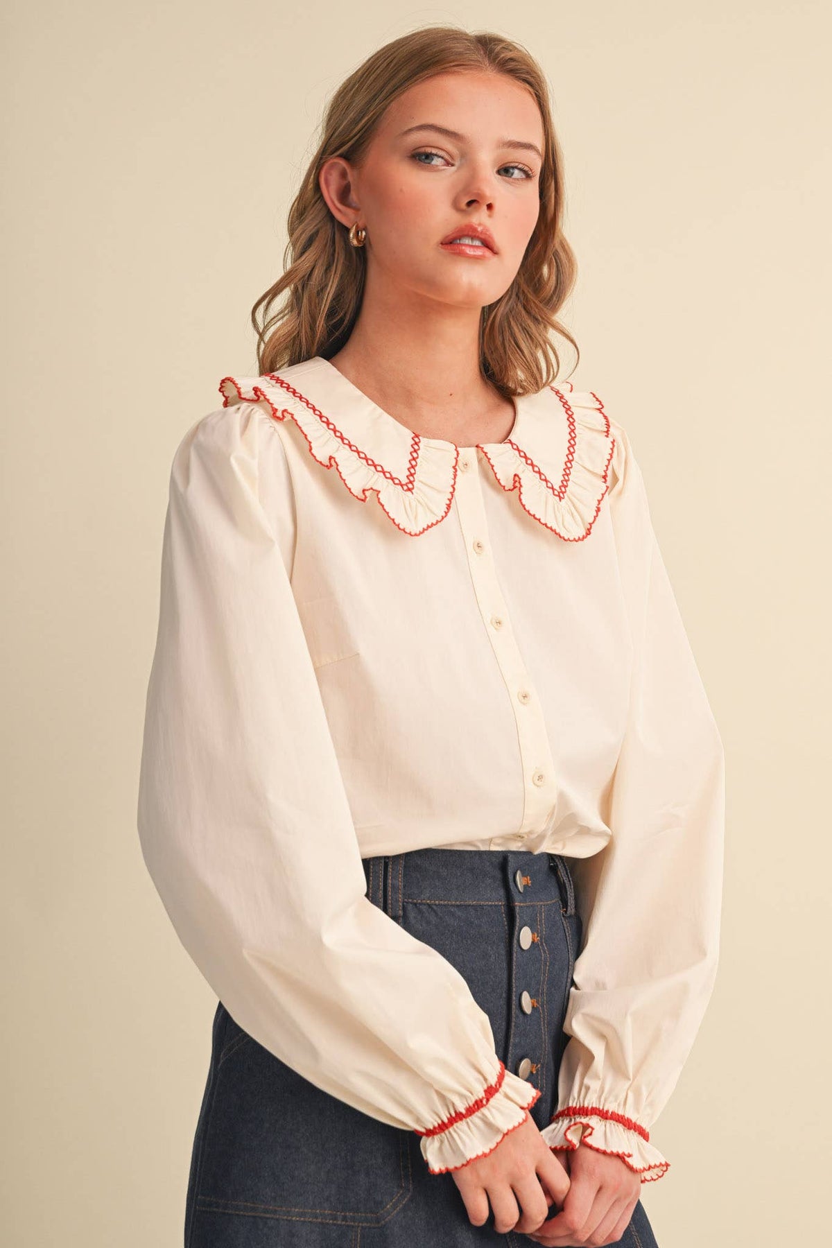Doll Collar Button Up Top