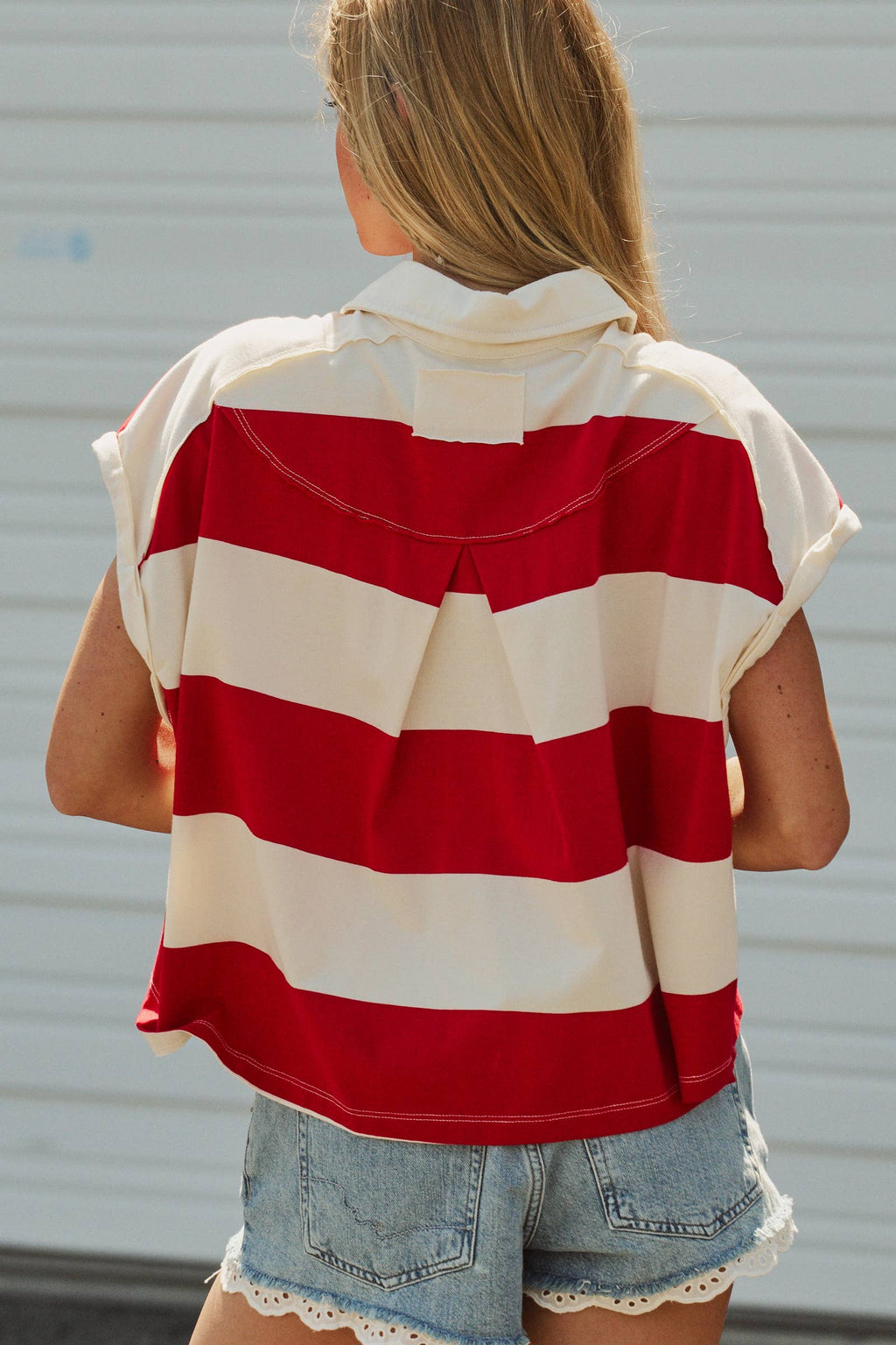 Dolman Sleeve Polo Shirt in Ivory Red