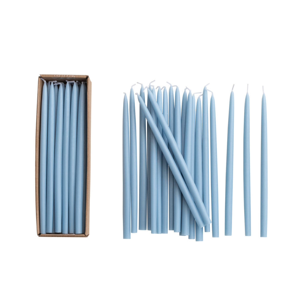 Light Blue Thin Taper Candles in Box
