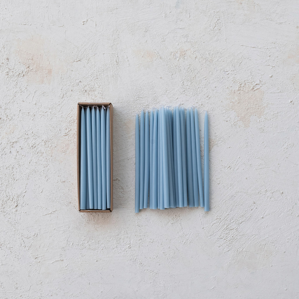 Light Blue Thin Taper Candles in Box
