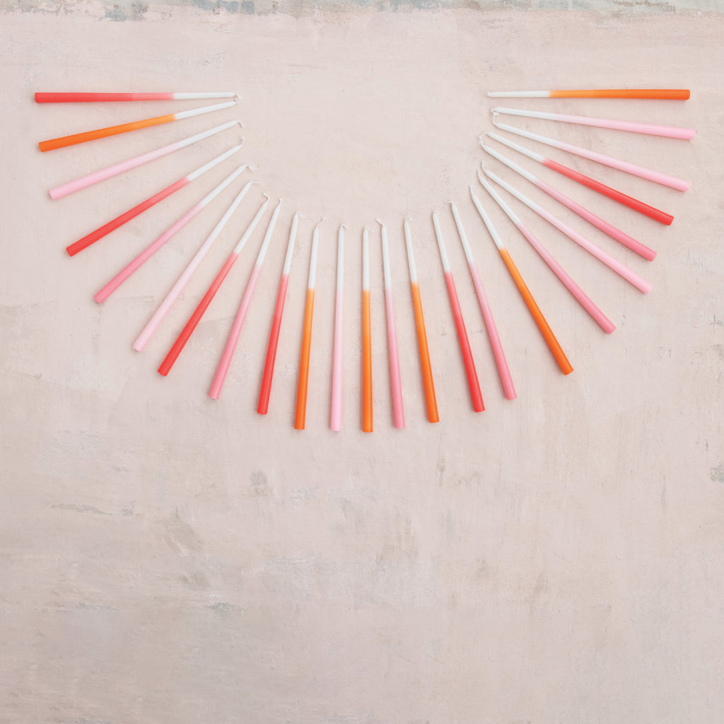 Pink Orange Natural Thin Taper Candles in Box