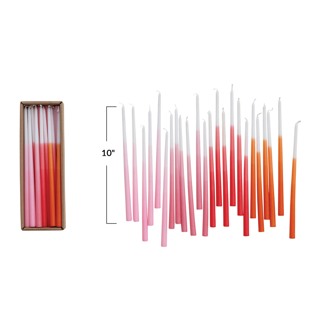Pink Orange Natural Thin Taper Candles in Box