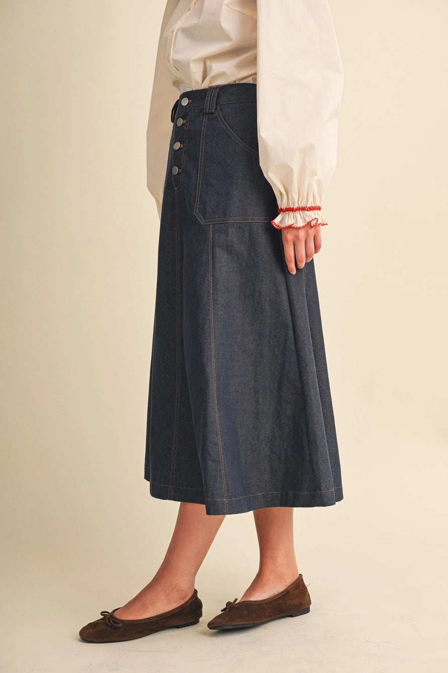 Denim A-Line Midi Skirt