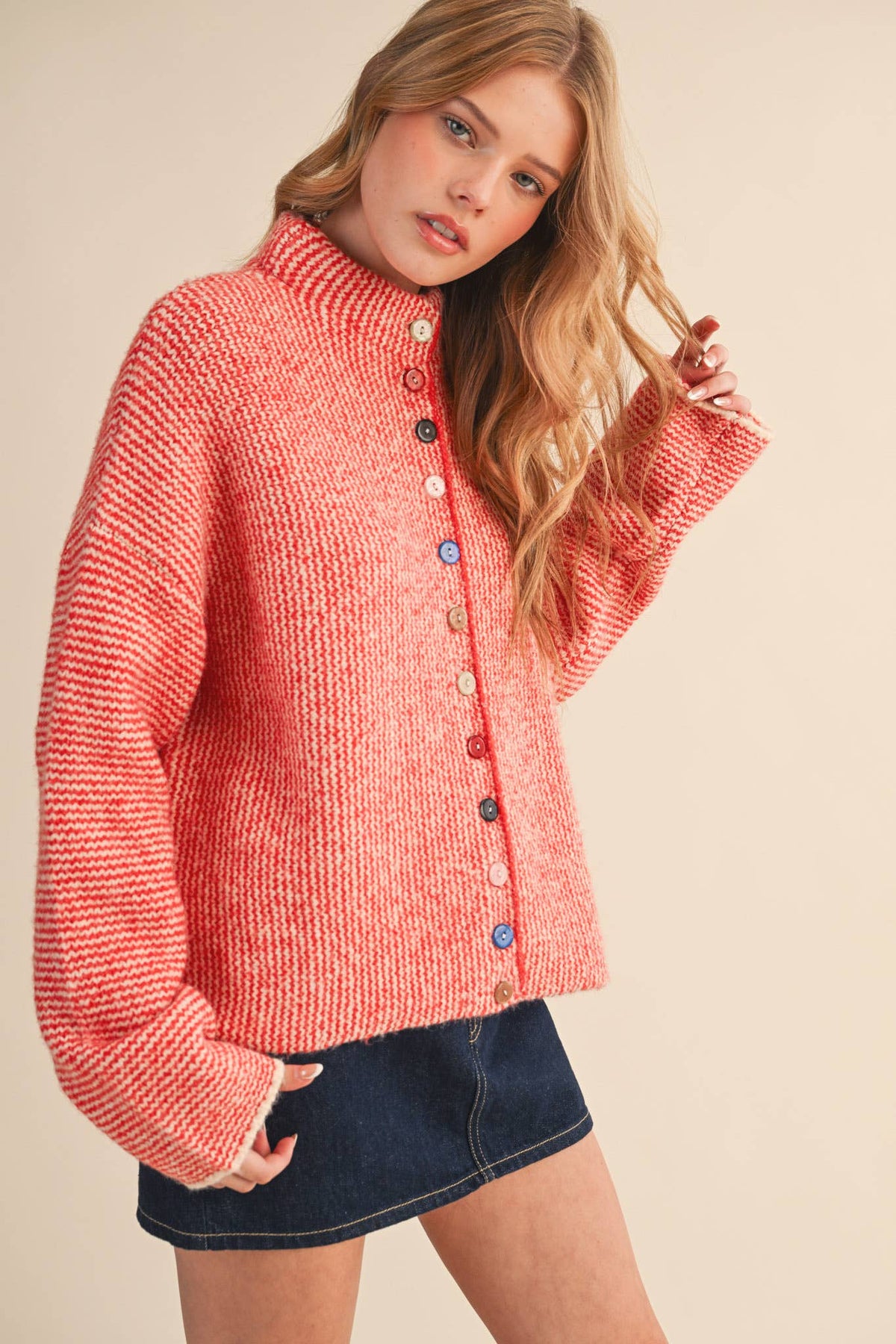 Striped Sweater Cardigan with Colorful Buttons