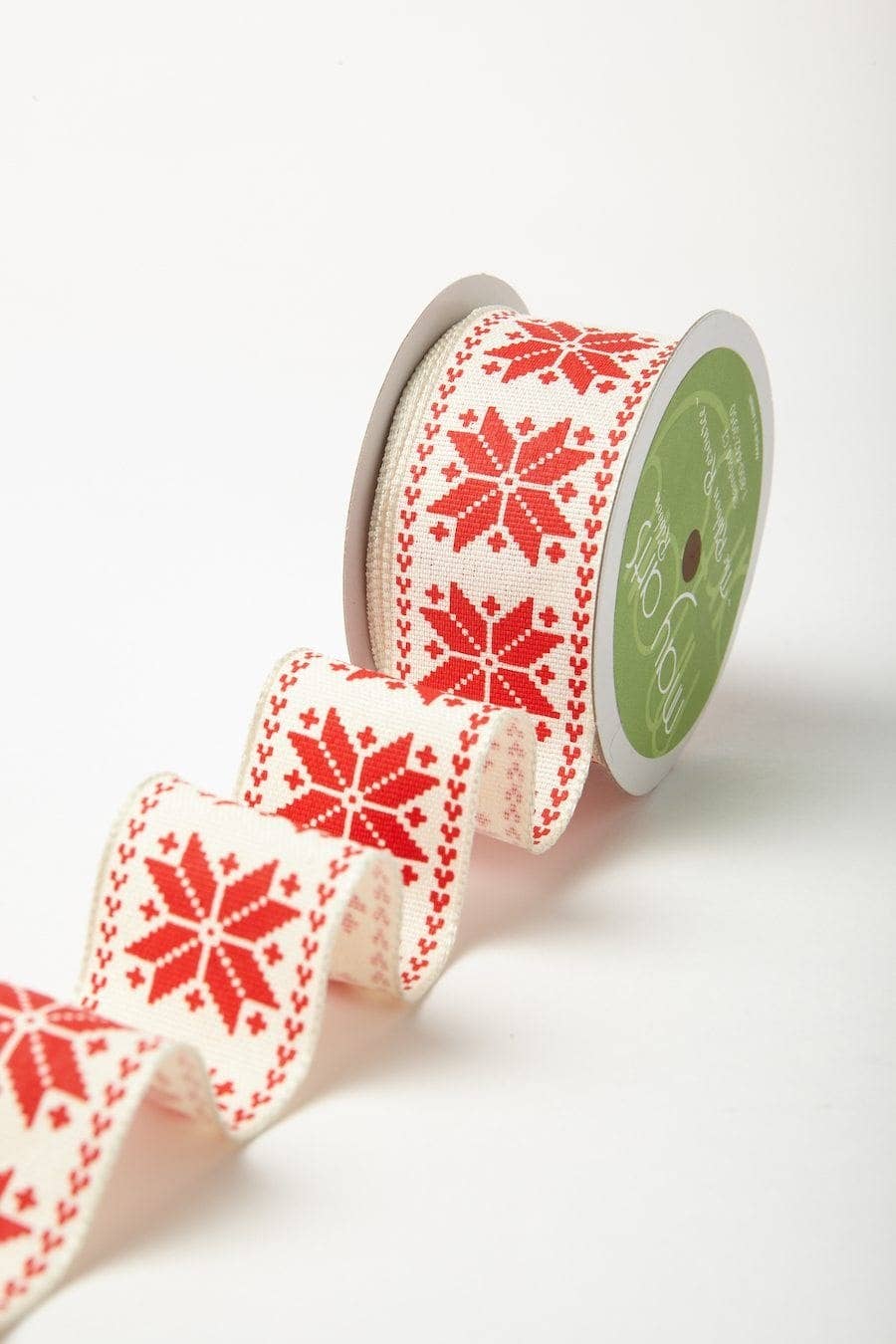 Red Scandinavian-Inspired Snowflake Ribbon Spool