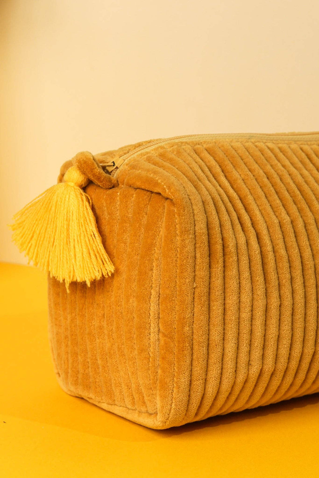 Goldenrod Velvet & Block Print Lined Cosmetic Pouch