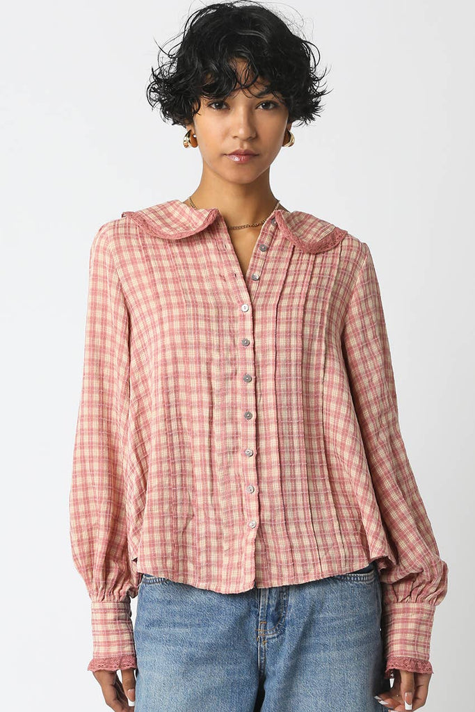 Alexis Plaid Blouse: Pink Cream