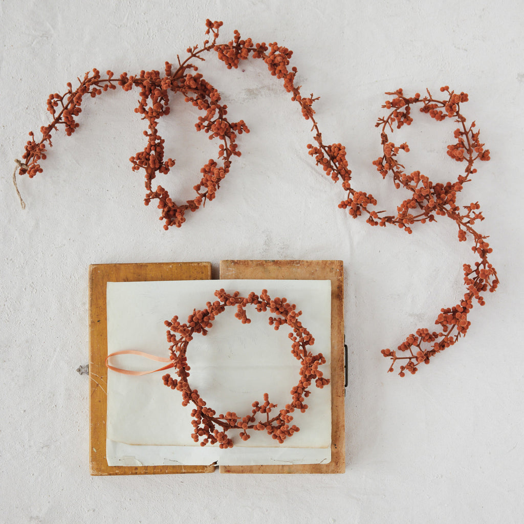 Flocked Orange Ball Garland