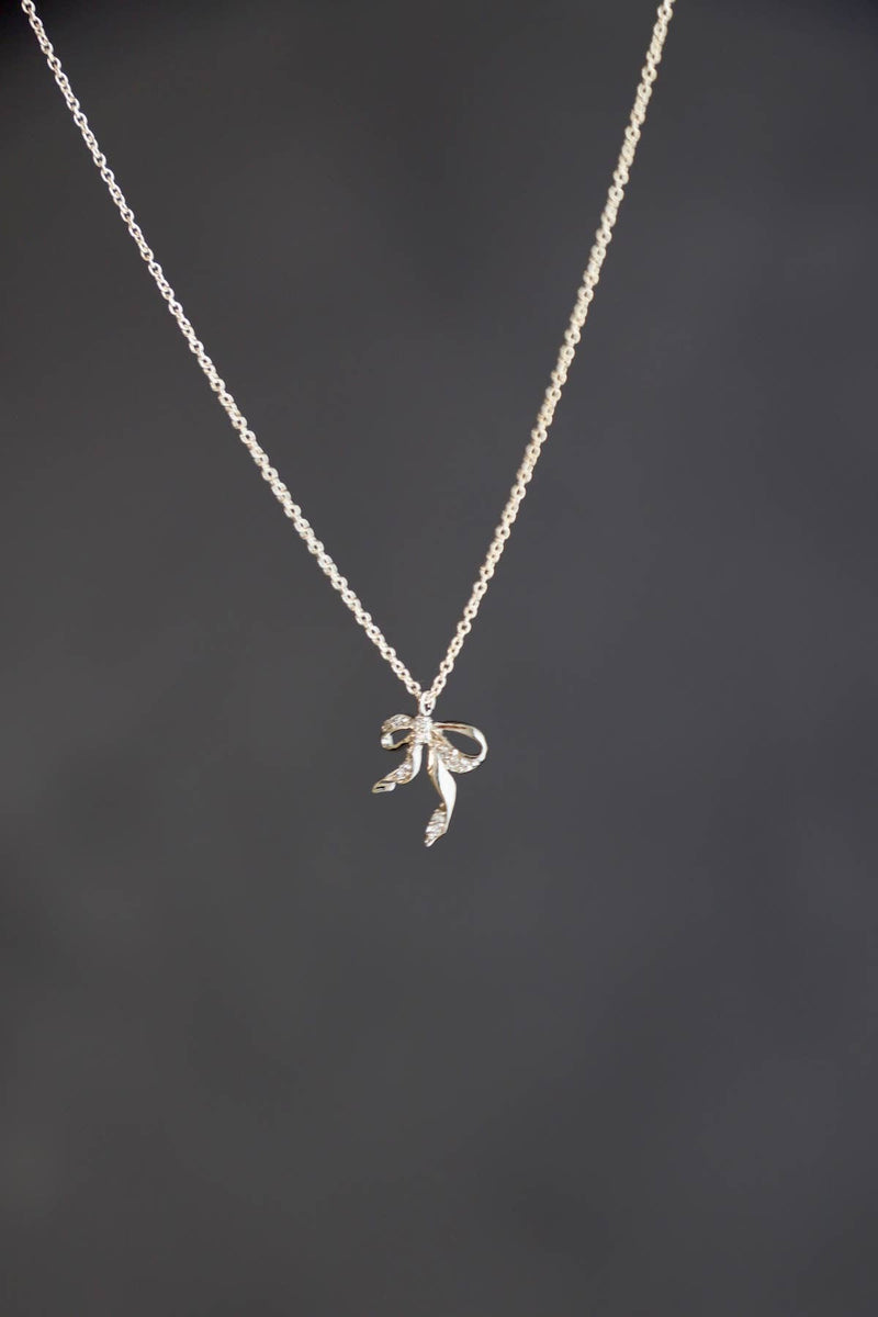 SILVER CZ BOW NECKLACE