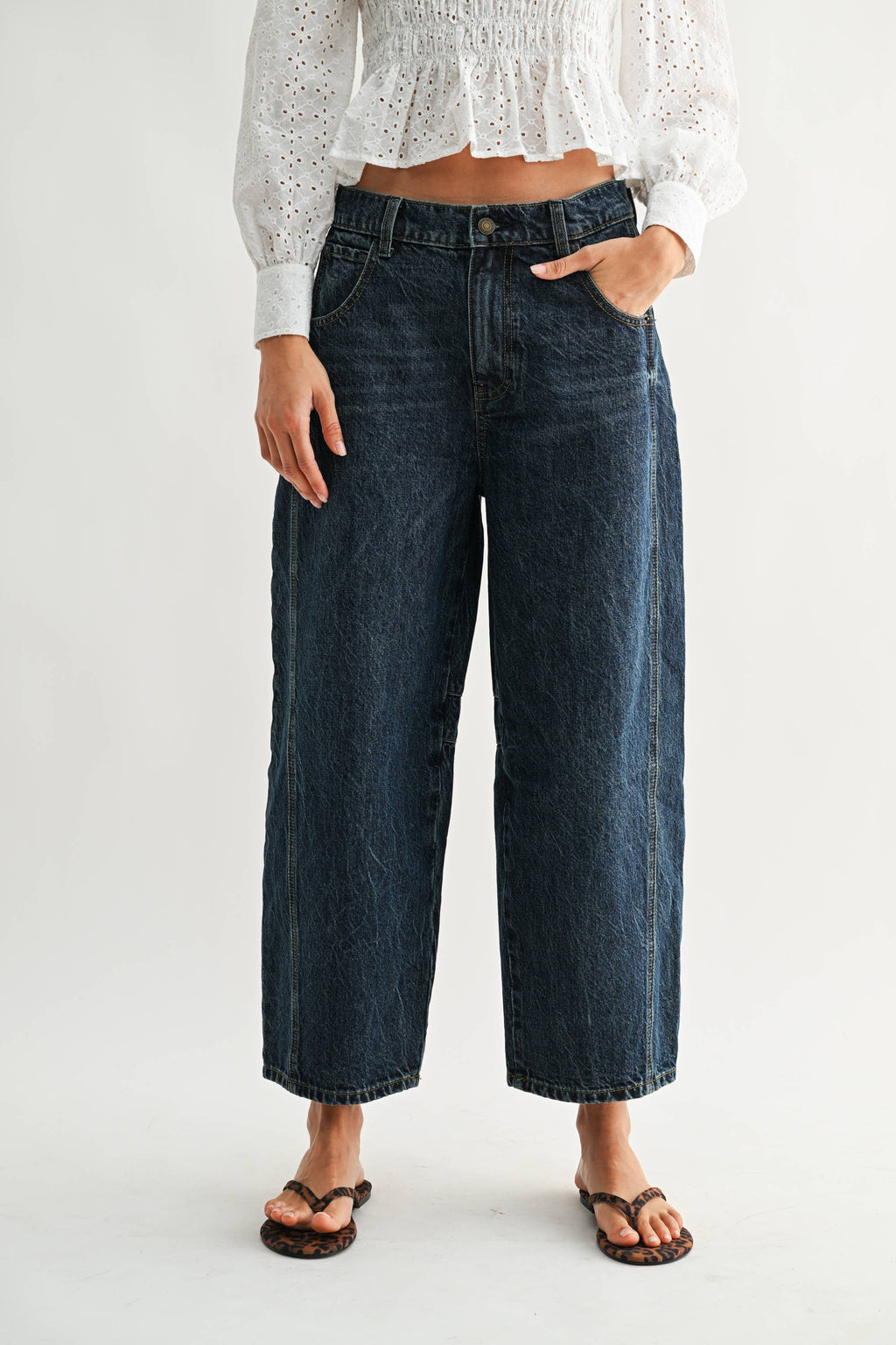Wide-Leg Dark Wash Denim Jeans
