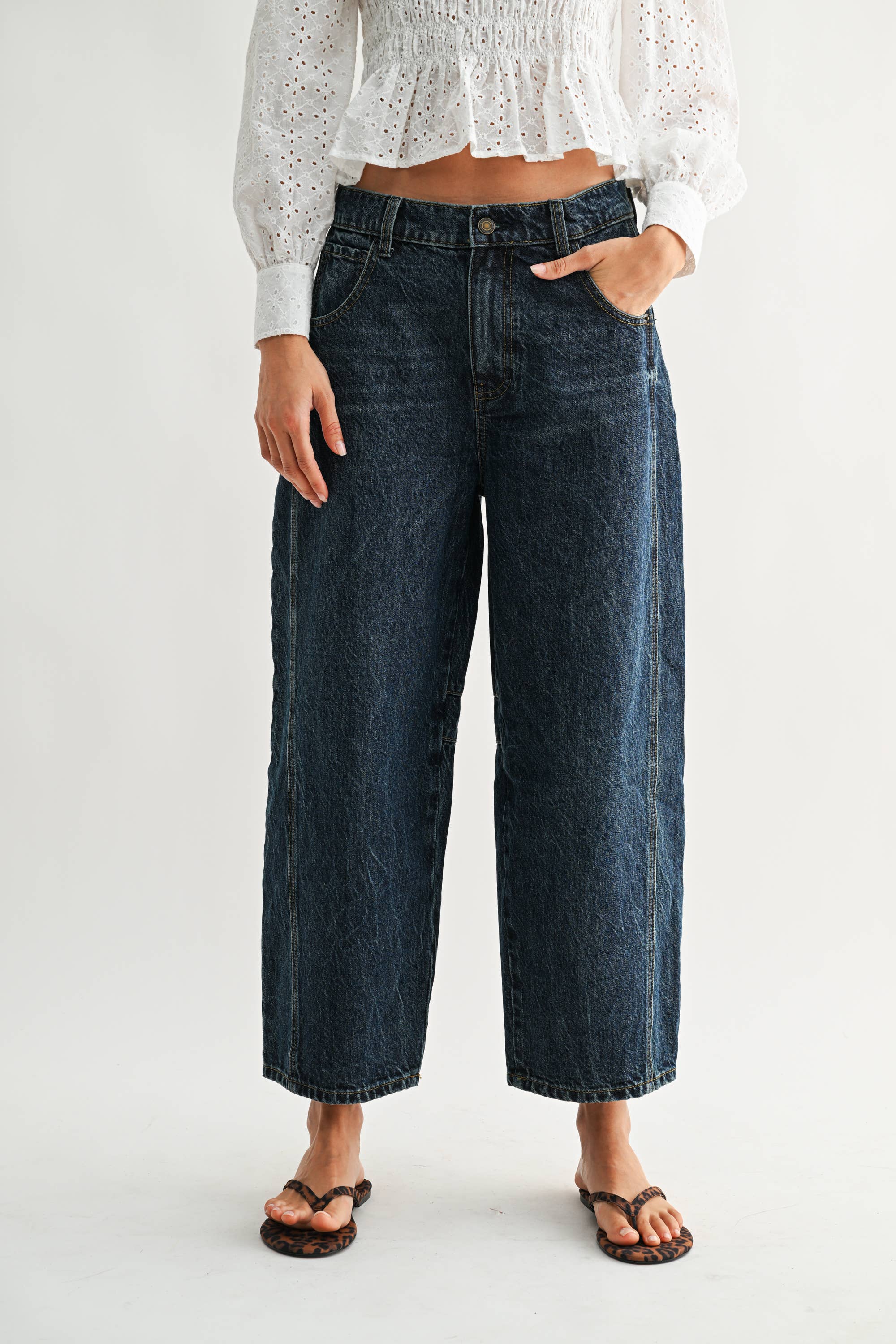 Wide-Leg Dark Wash Denim Jeans
