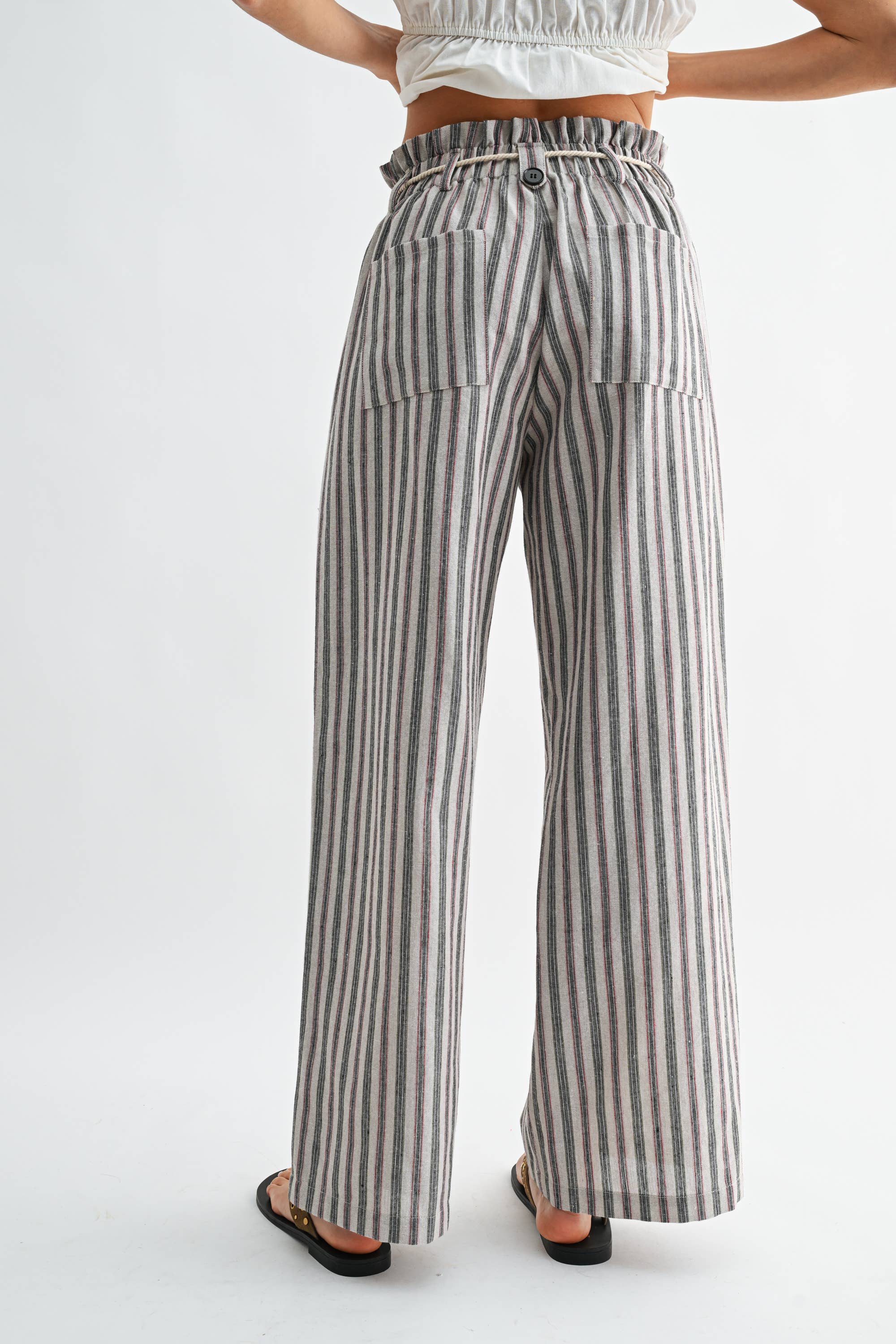 Drawstring Striped Wide Leg Pants