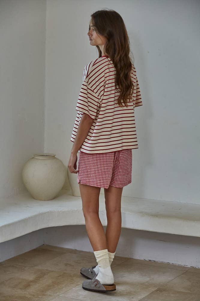 Striped Crew Neck Top in Natural Navy