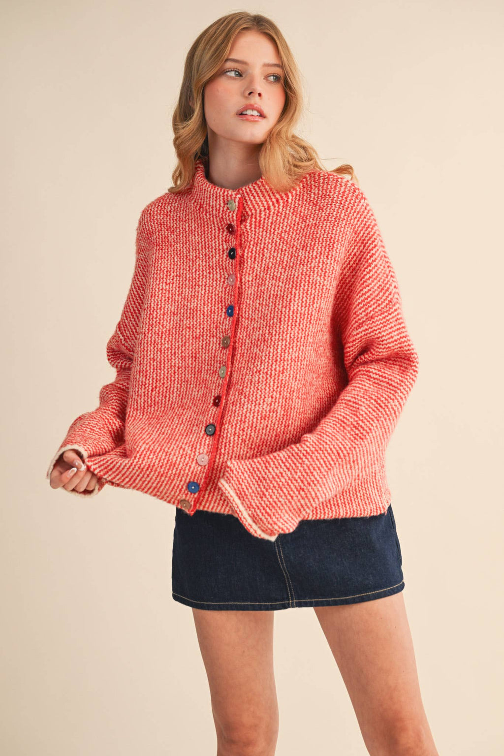 Striped Sweater Cardigan with Colorful Buttons