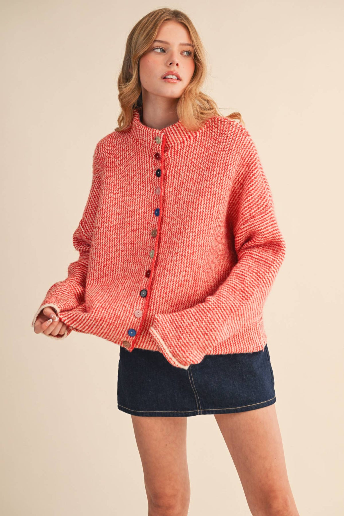 Striped Sweater Cardigan with Colorful Buttons