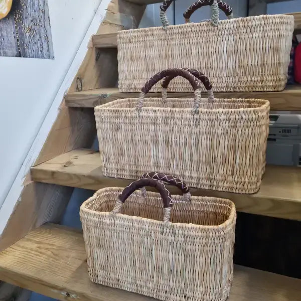 Reed Baskets with Leather Handles