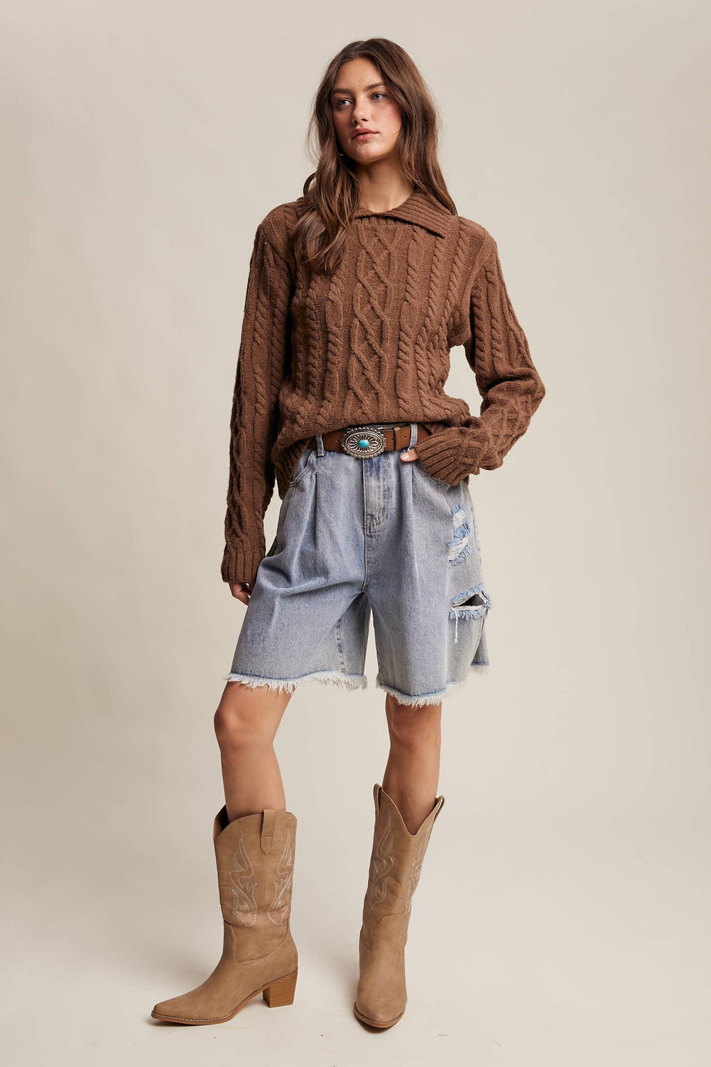 Collared Cable Knit Sweater