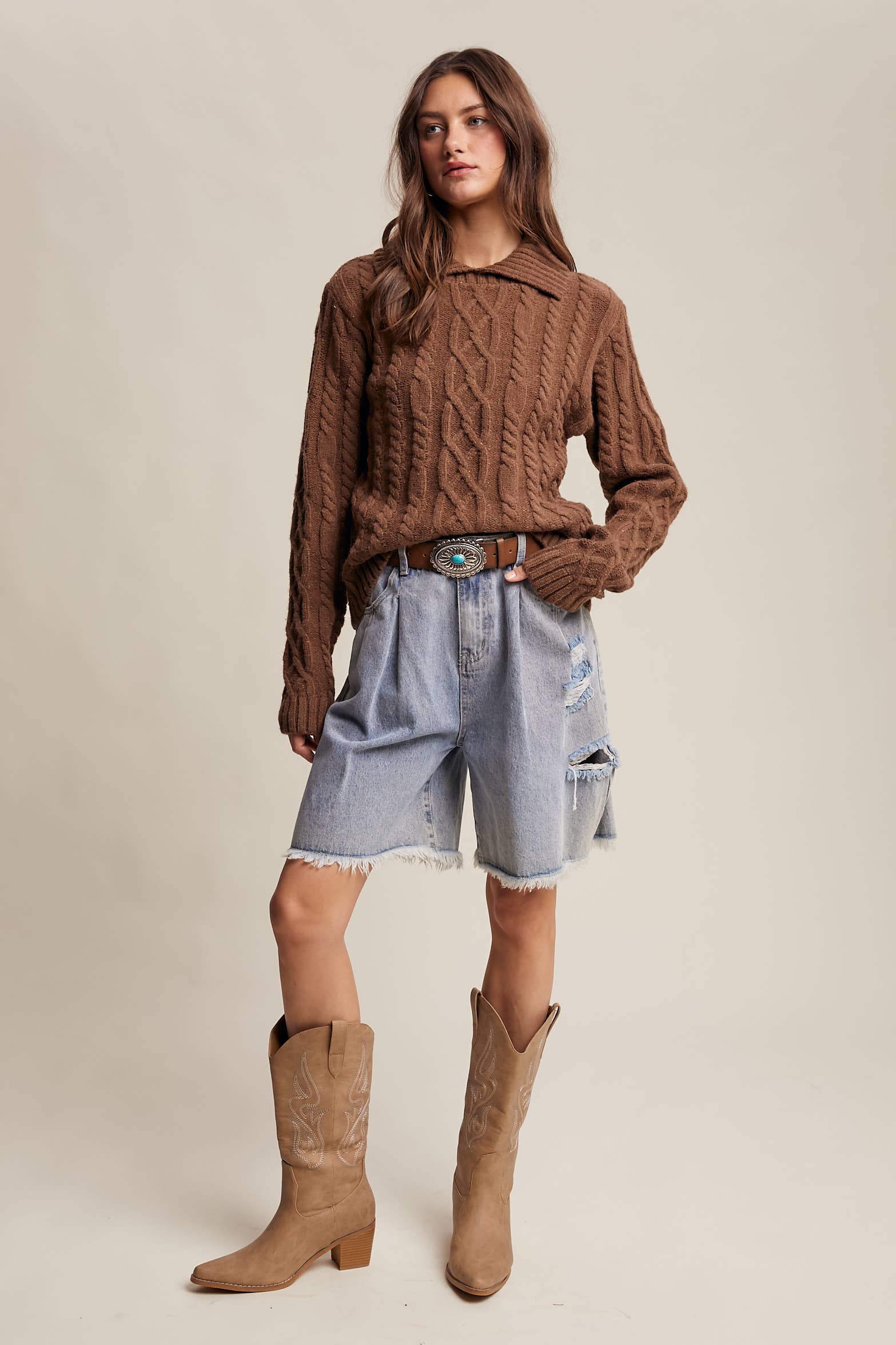 Collared Cable Knit Sweater