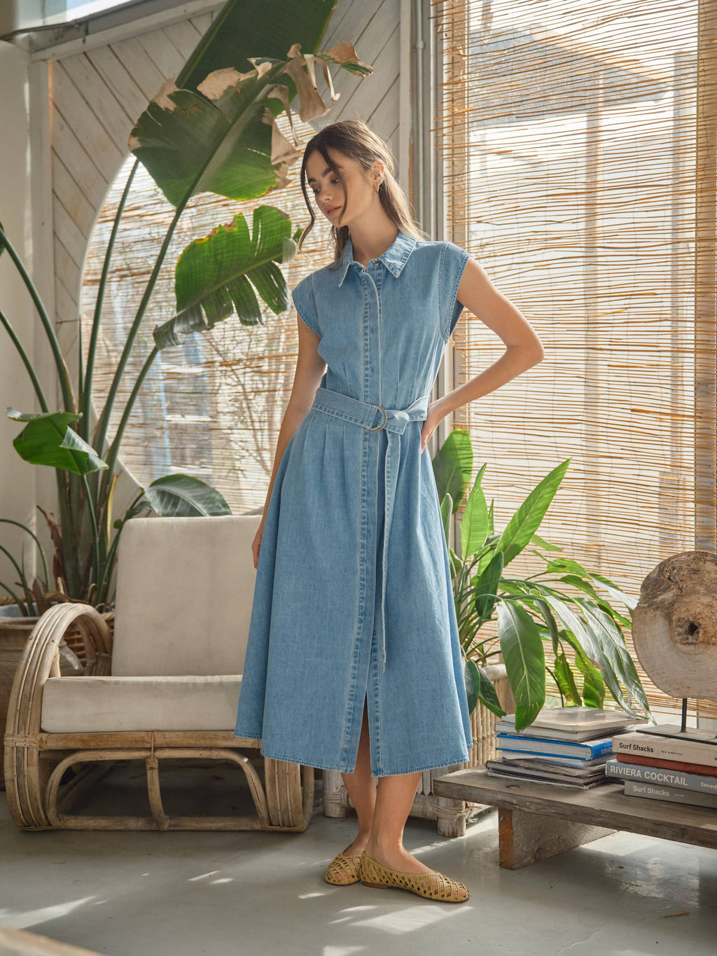 Cap Sleeve Belted Midi Dress