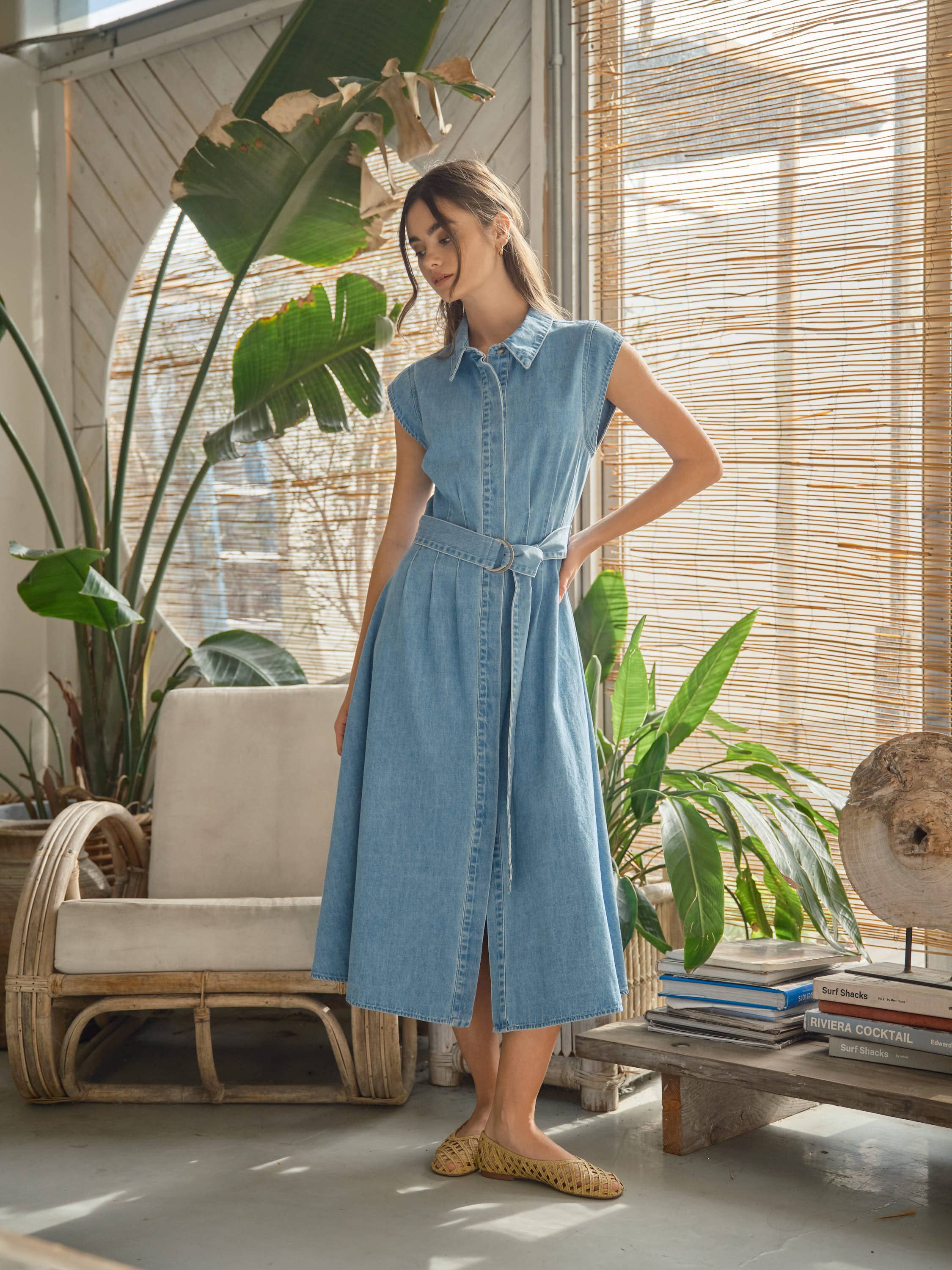 Cap Sleeve Belted Midi Dress