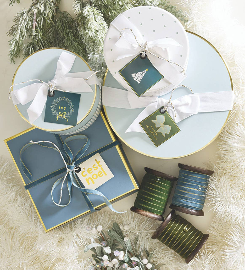 Smoky Blue Gold Edge Velvet Ribbon Spool