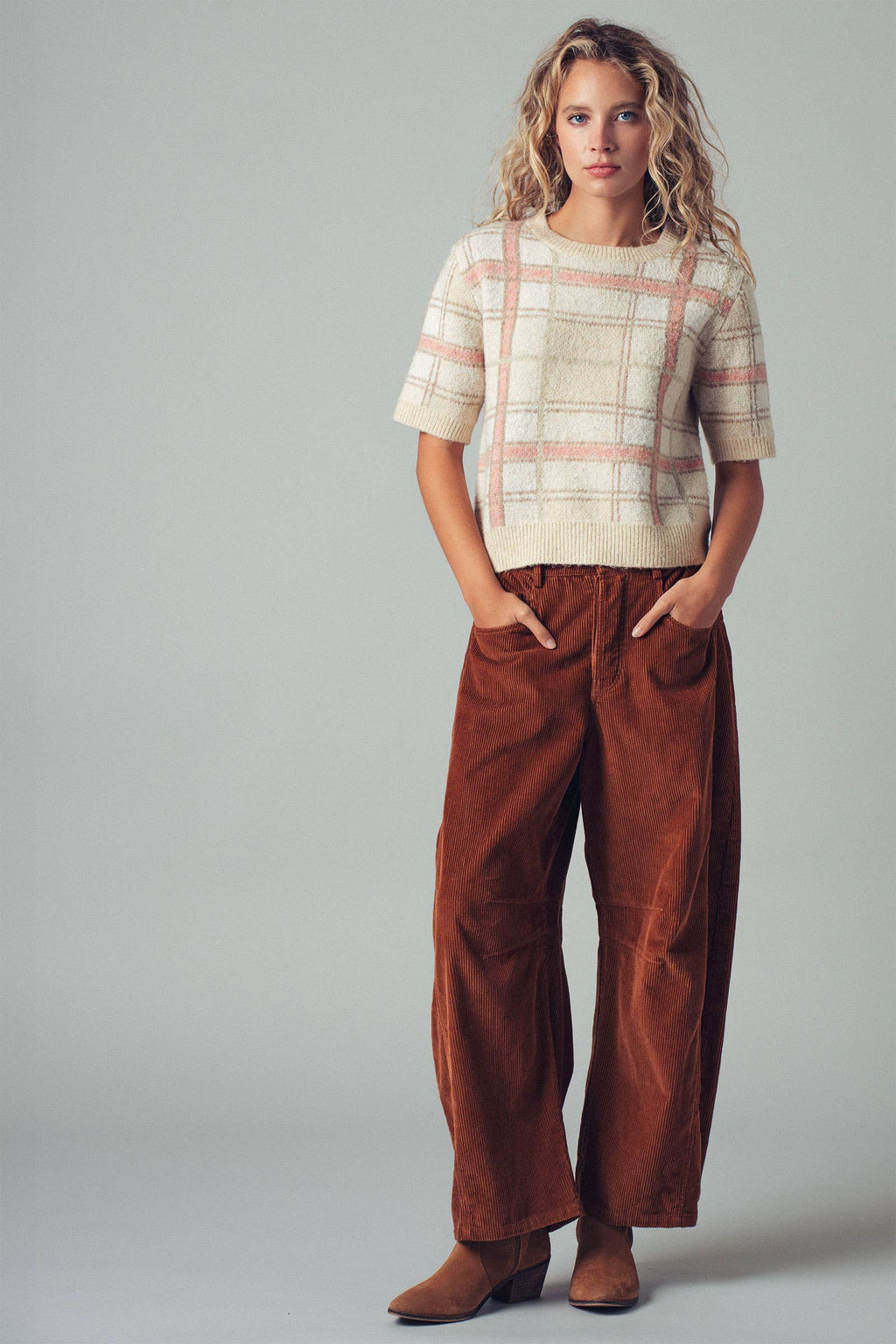 Inseam Stitch Detail Corduroy Barrel Jeans