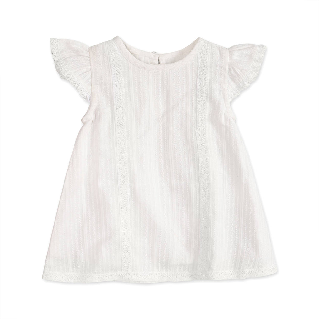 Noelle Dobby White A Line Baby Dress + Bloomer Set