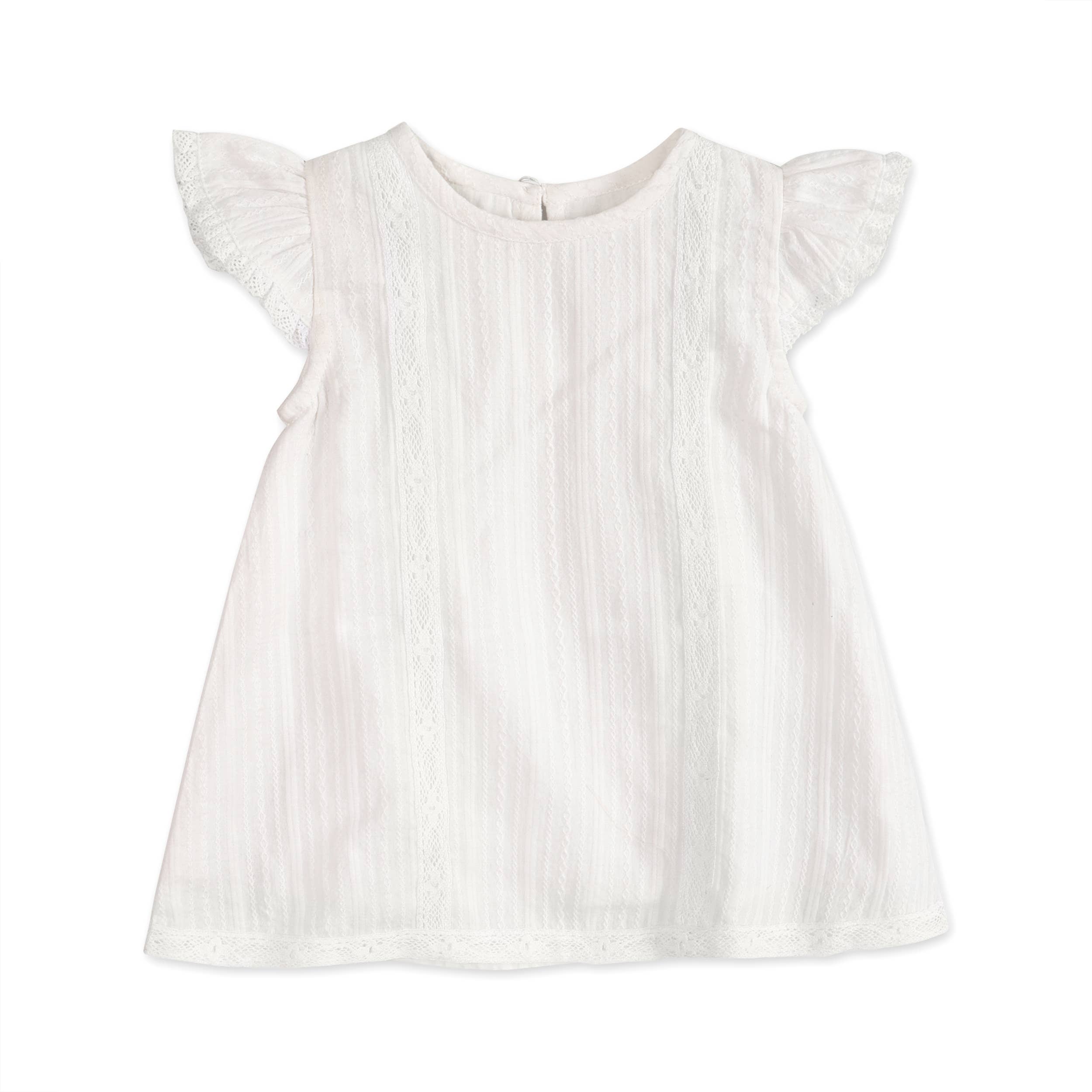 Noelle Dobby White A Line Baby Dress + Bloomer Set
