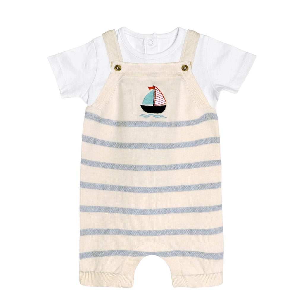 Sailboat Stripe Baby Knit Shortall Set