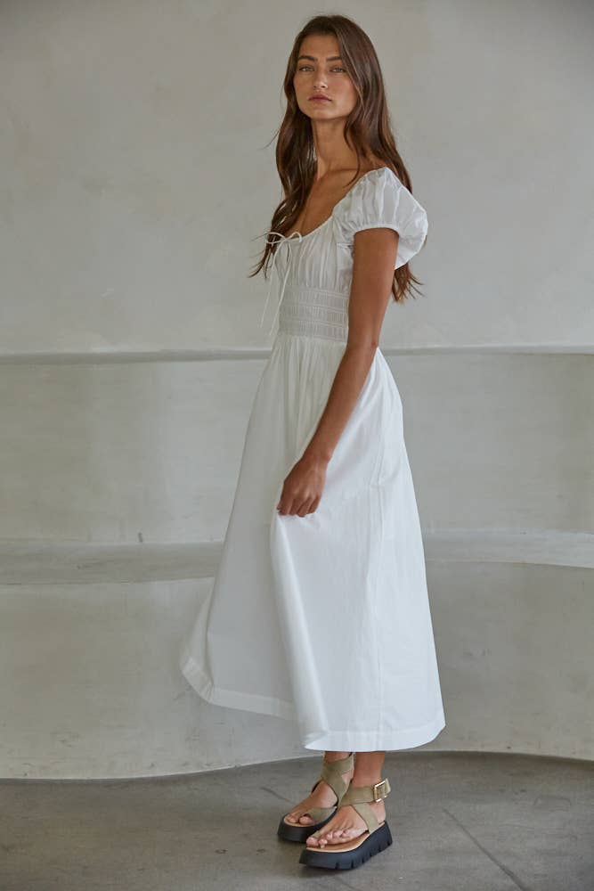 Cap Sleeve Smocked Waist Midi Dress