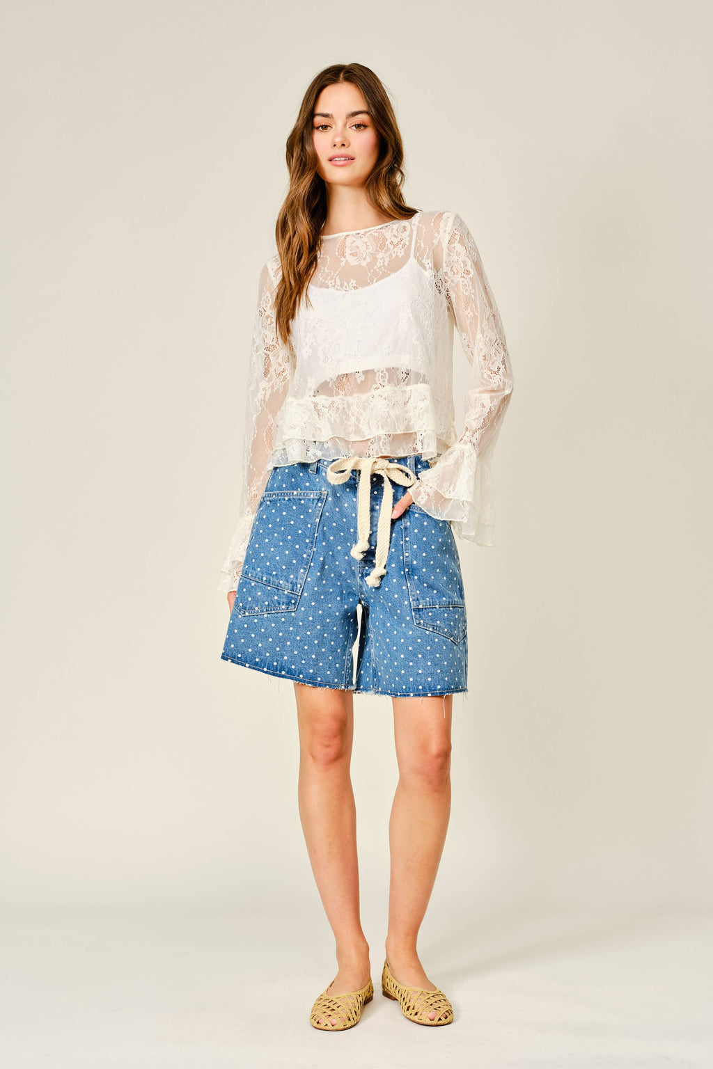 Polka Dot Barrel Denim Shorts