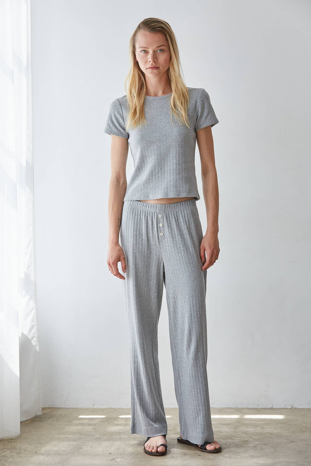 Pointelle Top in Heather Grey