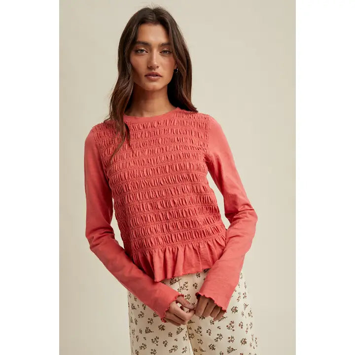 Smocked Slub Knit Top