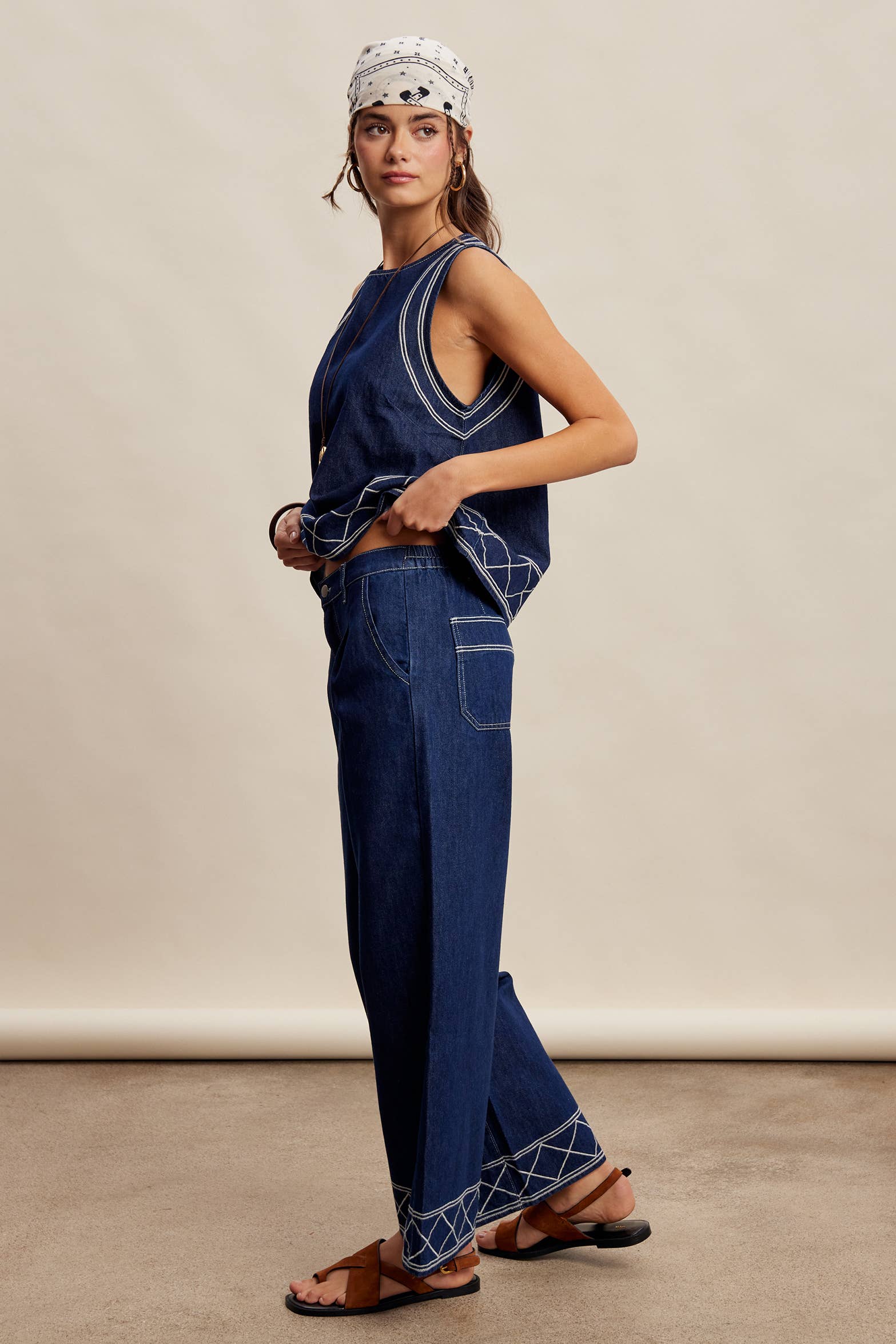 Denim Tank & Pants Set in Washed Indigo
