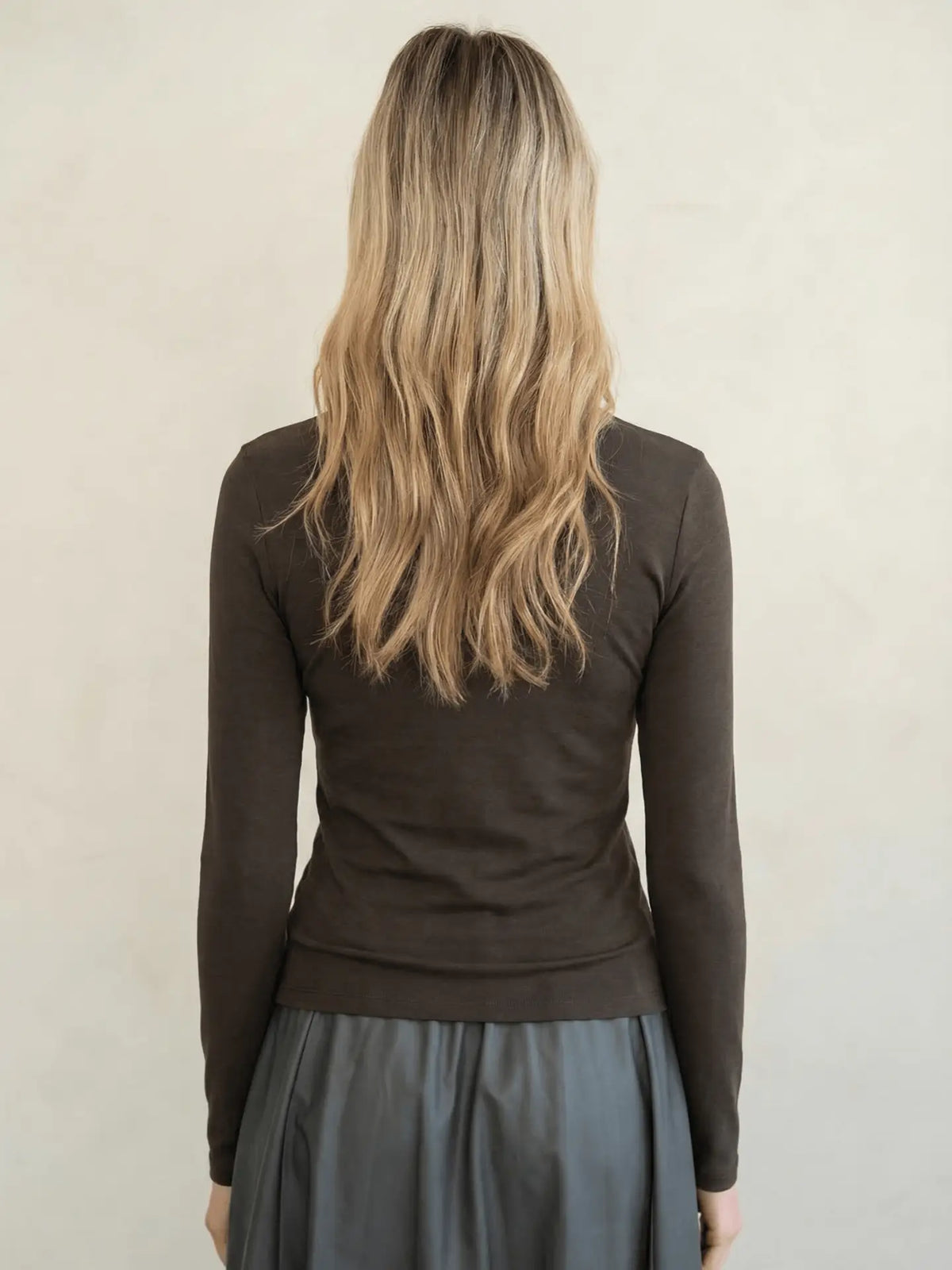 Slim Fit Turtle Neck Top in Brown Ash