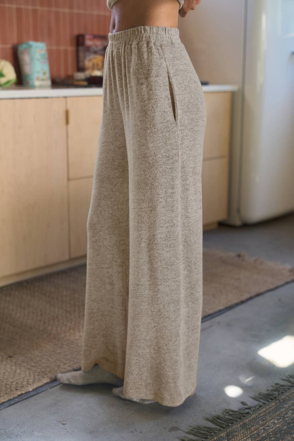 Brushed Knit Relaxed Lounge Pants in Oatmeal