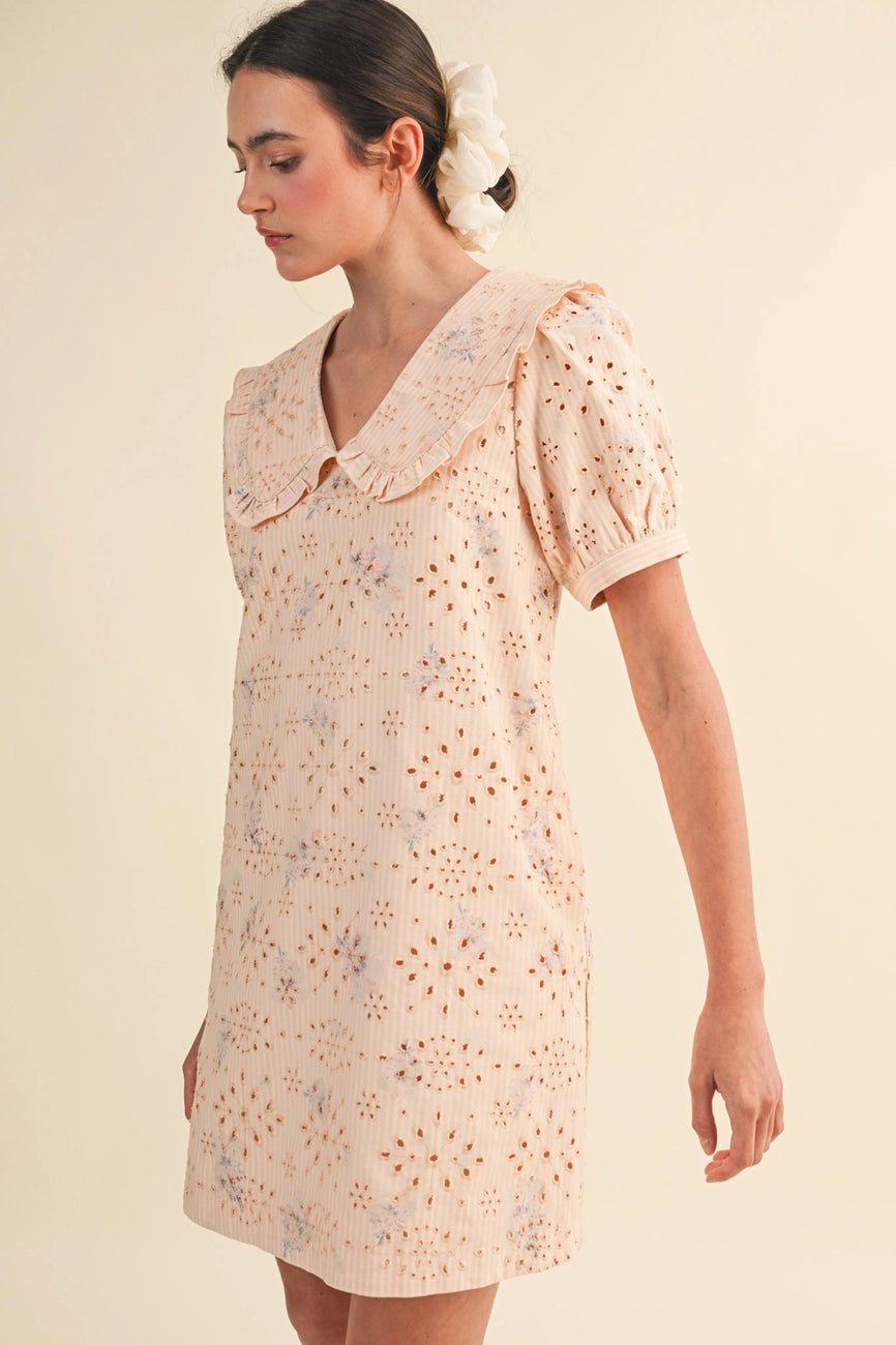 Floral Eyelet Striped Mini Dress