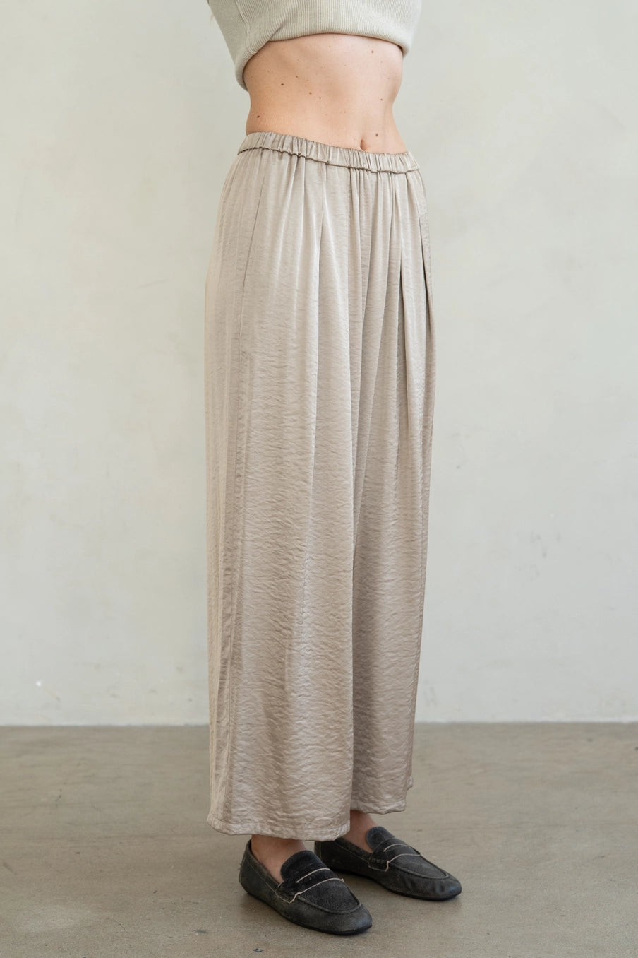 Textured Satin Elastic Waist Pants