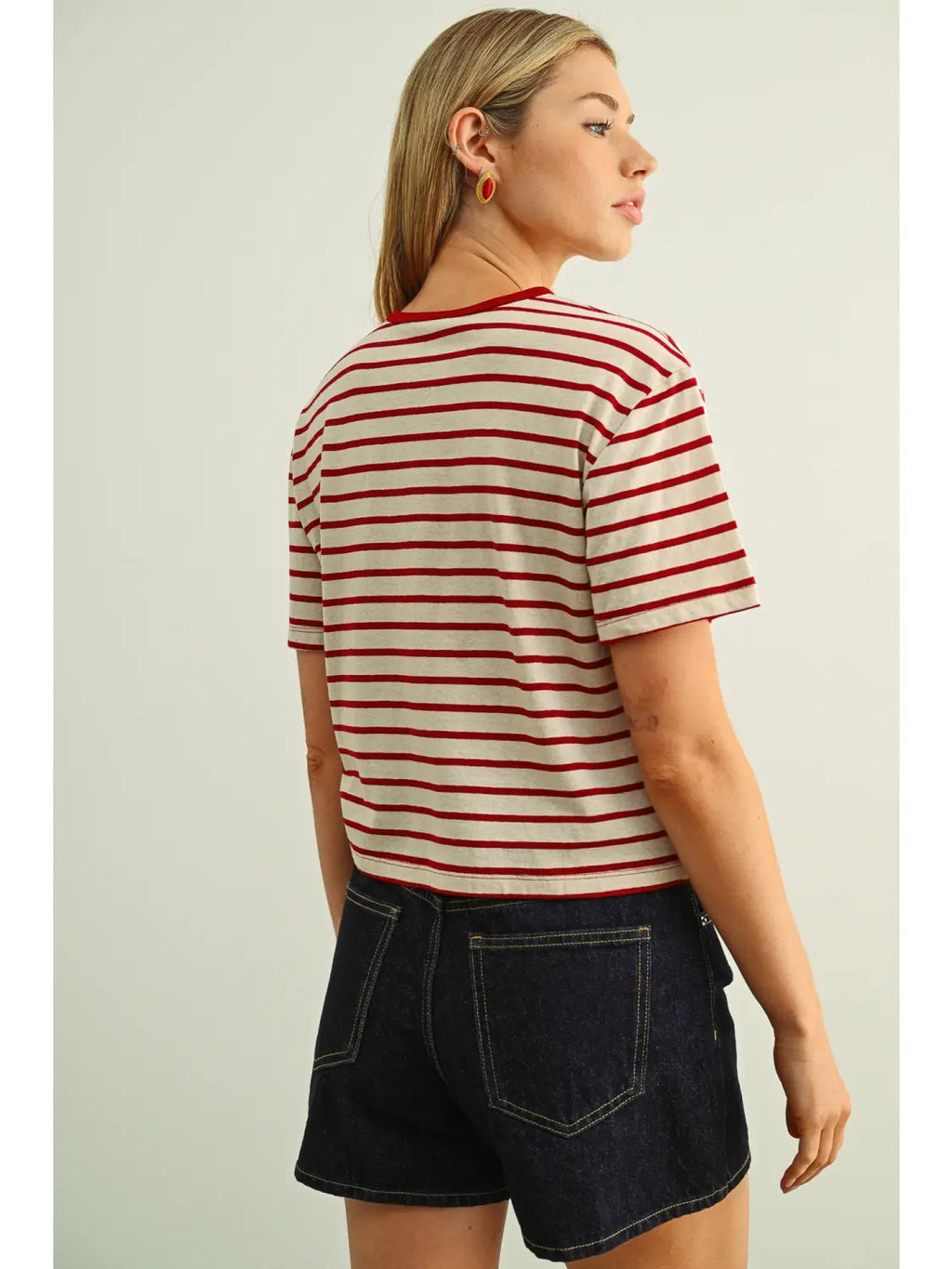Essential Stripe Ringer Tee in Red
