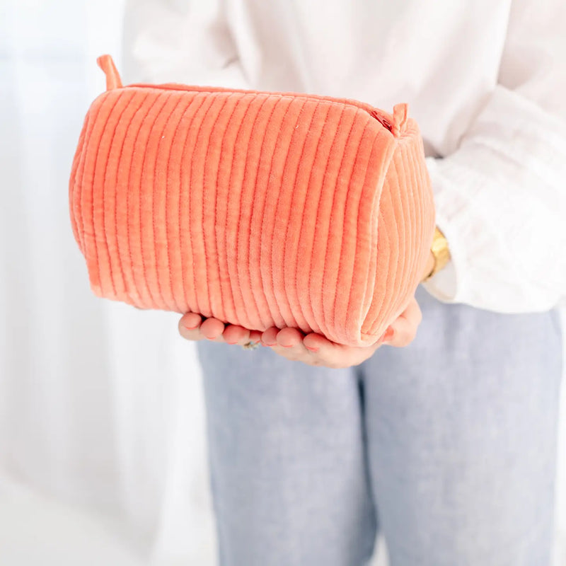 Velvet & Block Print Lined Cosmetic Pouch