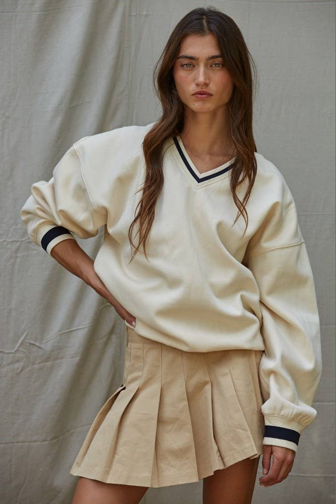 Stripe Contrast Trim Oversized Pullover