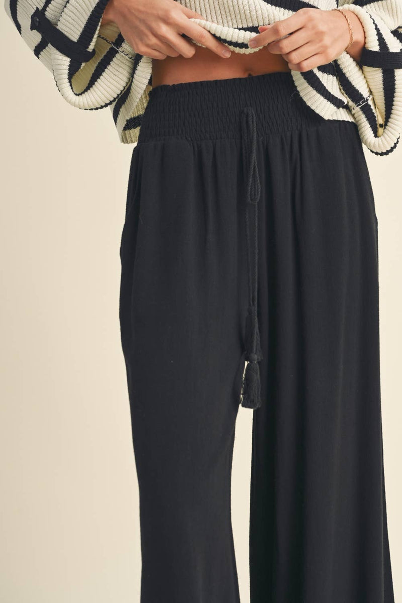 Cotton Linen Smocked Waist Pants