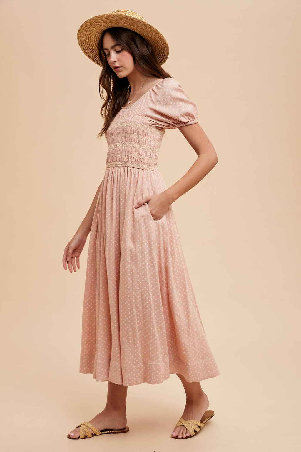 Contrast Smocked Maxi Dress