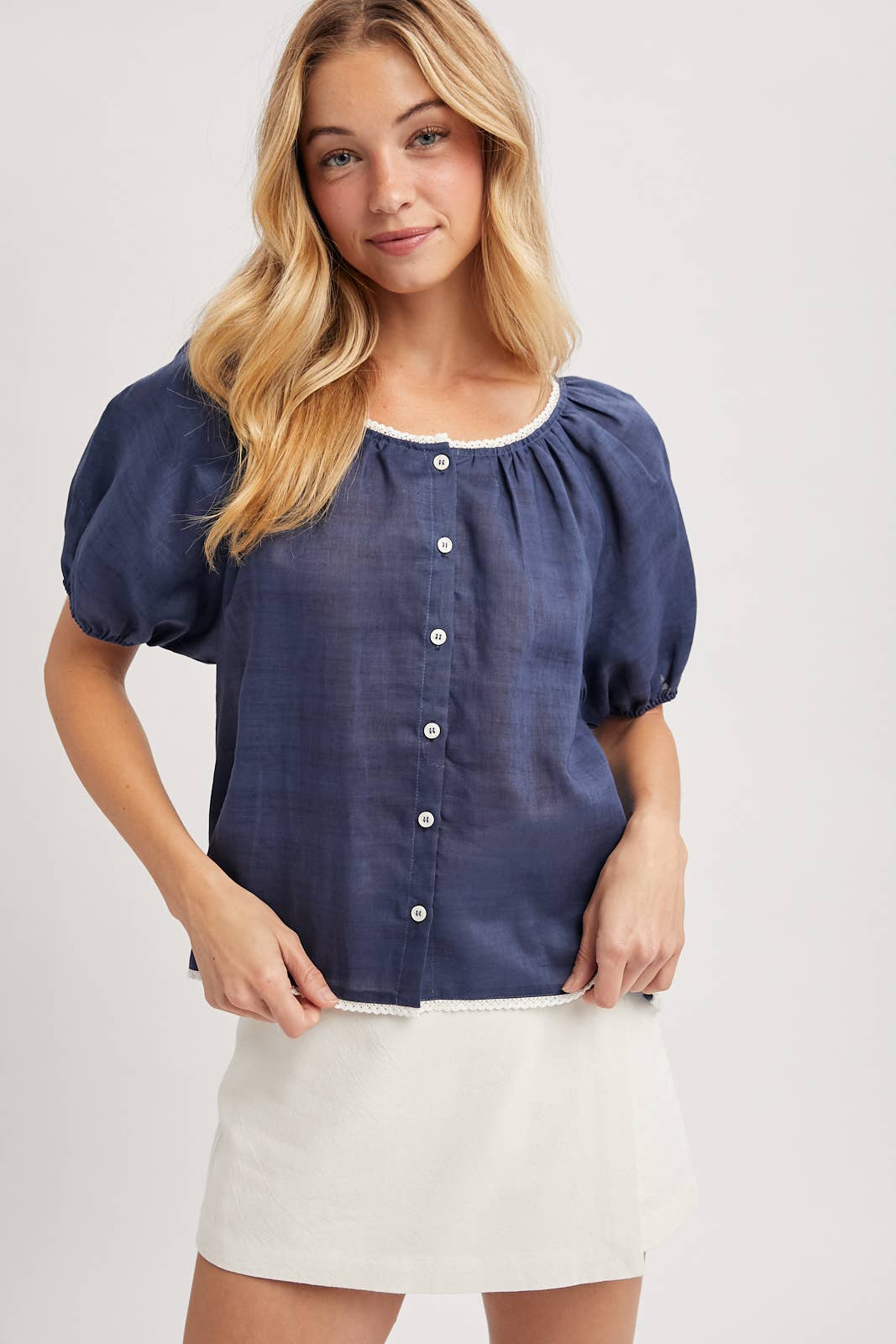 Trim Detail Puff Sleeve Blouse