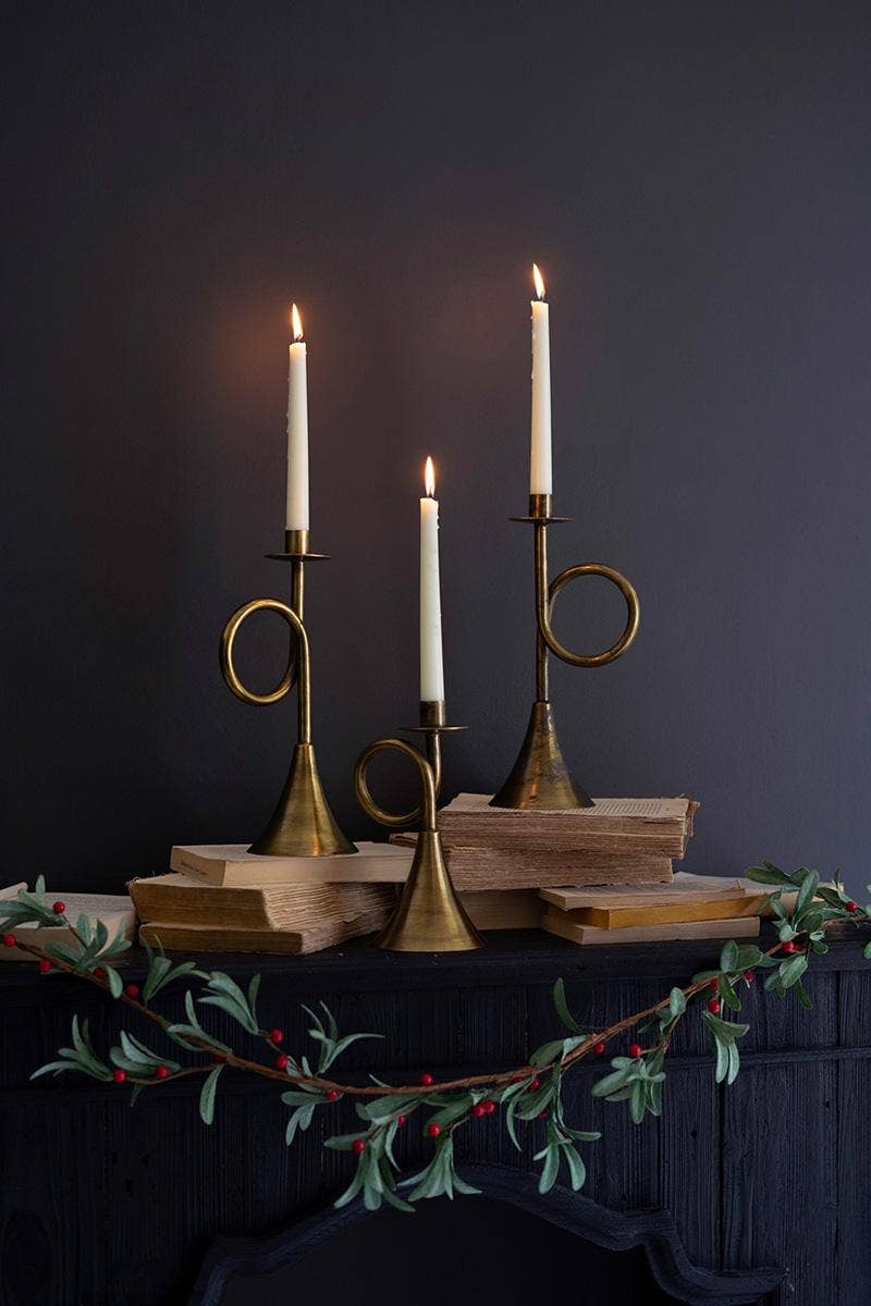 Antique Brass Trumpet Candle Holder